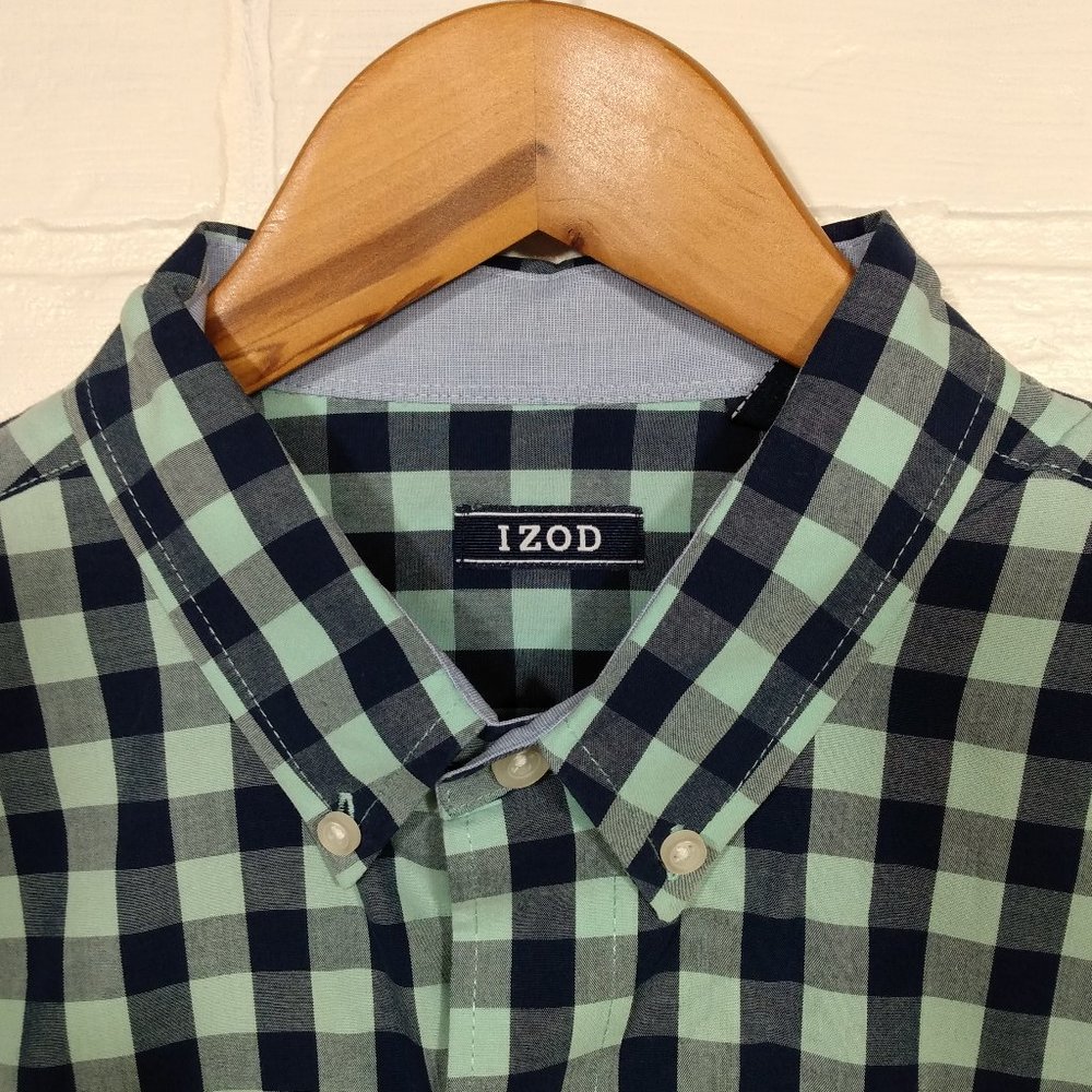 Izod men's blue and turquois plaid men's short sleeve button shirt M medium - Picture 3 of 8